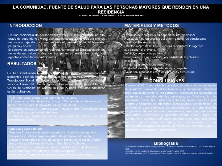 La comunidad, fuente de salud para las personas mayores que residen en una residencia 