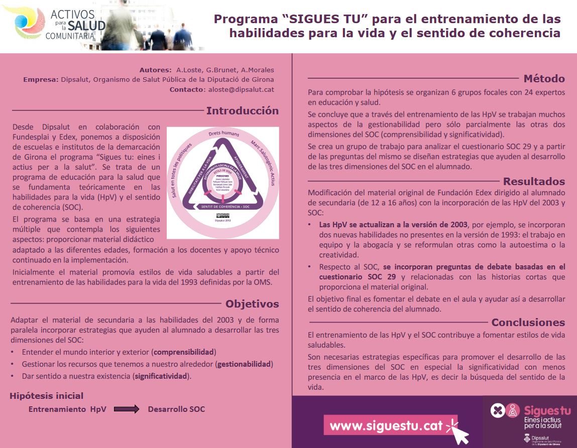 Programa "Sigues tú" para el entrenamiento de las habilidades para la vida y el sentido de coherencia