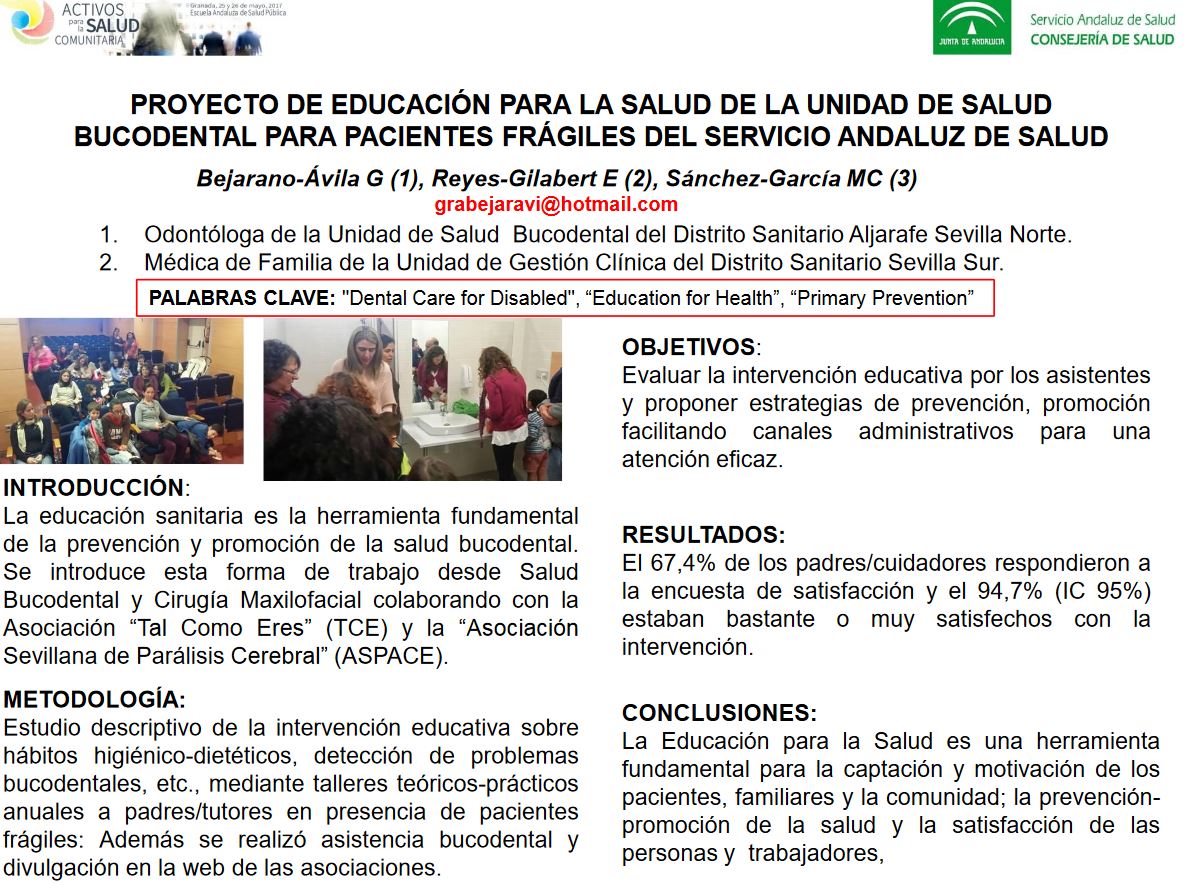 Proyecto de Educación para la Salud de la Unidad de salud bucodental para pacientes frágiles del Servicio Andaluz de Salud