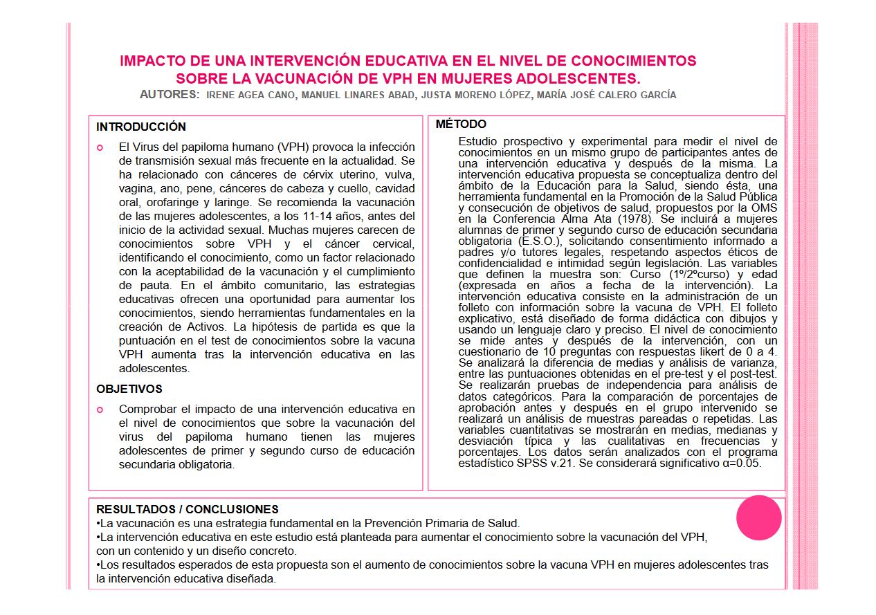 Impacto de una intervención educativa en el nivel de conocimientos sobre la vacunación de VPH en mujeres adolescentes