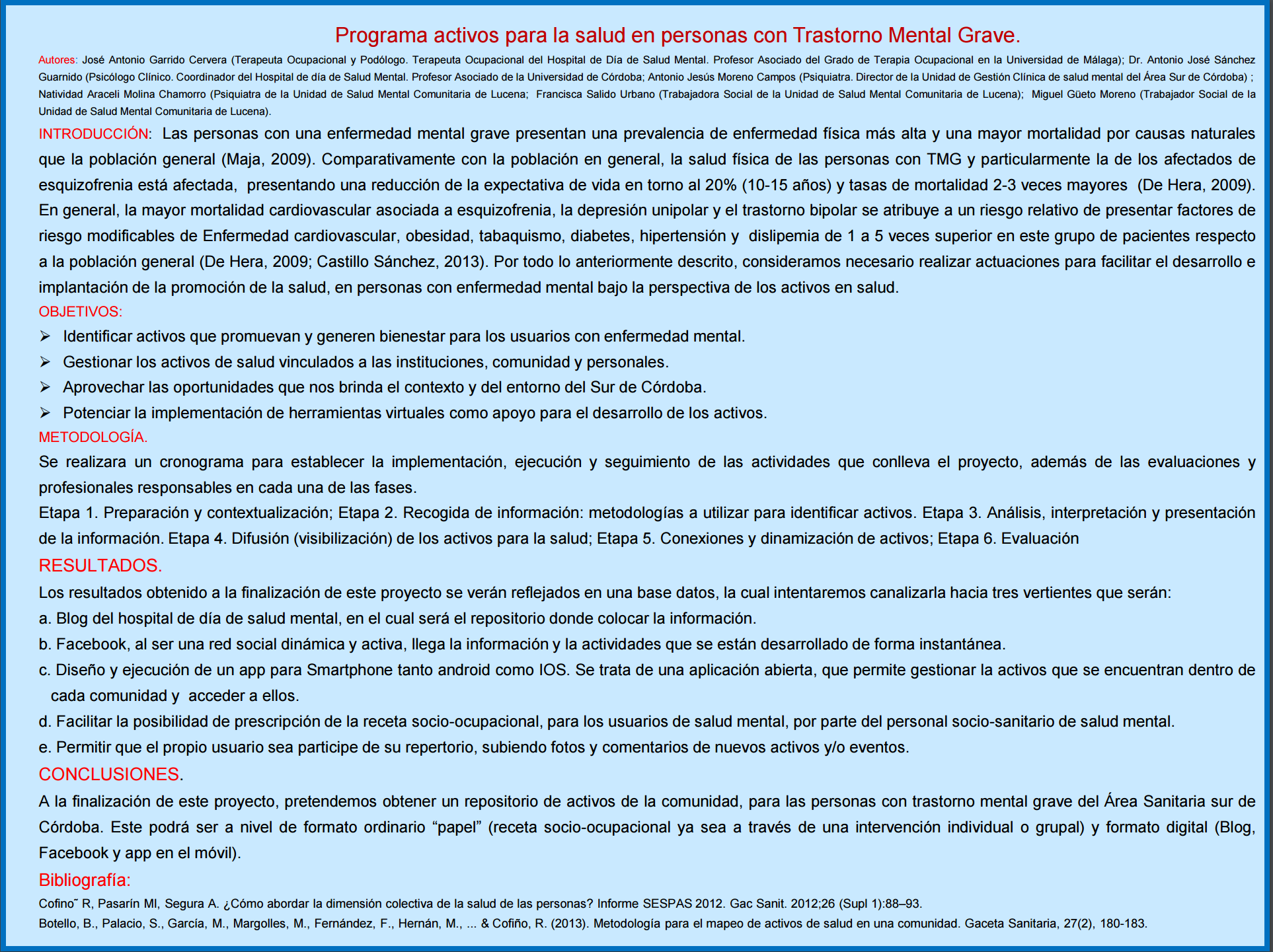 Programa activos para la salud en personas con Trastorno Mental Grave (TMG).