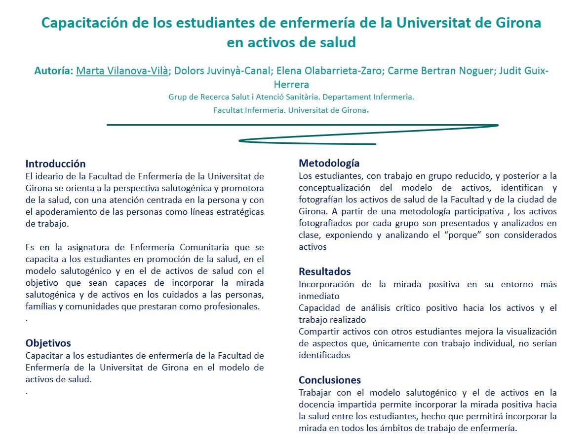 Capacitación de los estudiantes de enfermeria de la Universitat de Girona en activos de salud