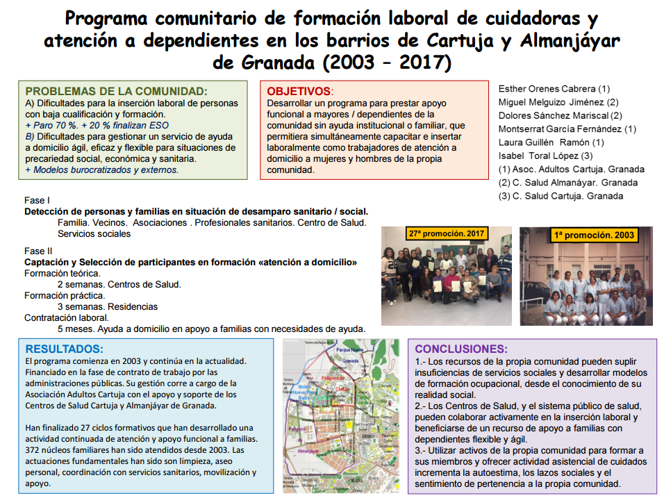 Programa comunitario de formación laboral de cuidadoras y atención a dependientes en los barrios de Cartuja y Almanjáyar de Granada (2003 – 2017)