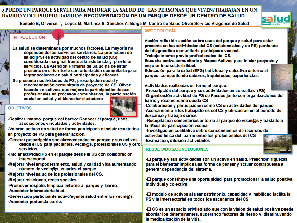 ¿Puede un parque servir para mejorar la salud de las personas que viven/trabajan en un barrio y del propio barrio?: recomendación de un parque desde un centro de salud